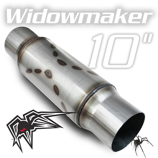 Black Widow Exhaust Widowmaker 10 center/center muffler. Manufacturer representative image; see selected variant for connection diameter.