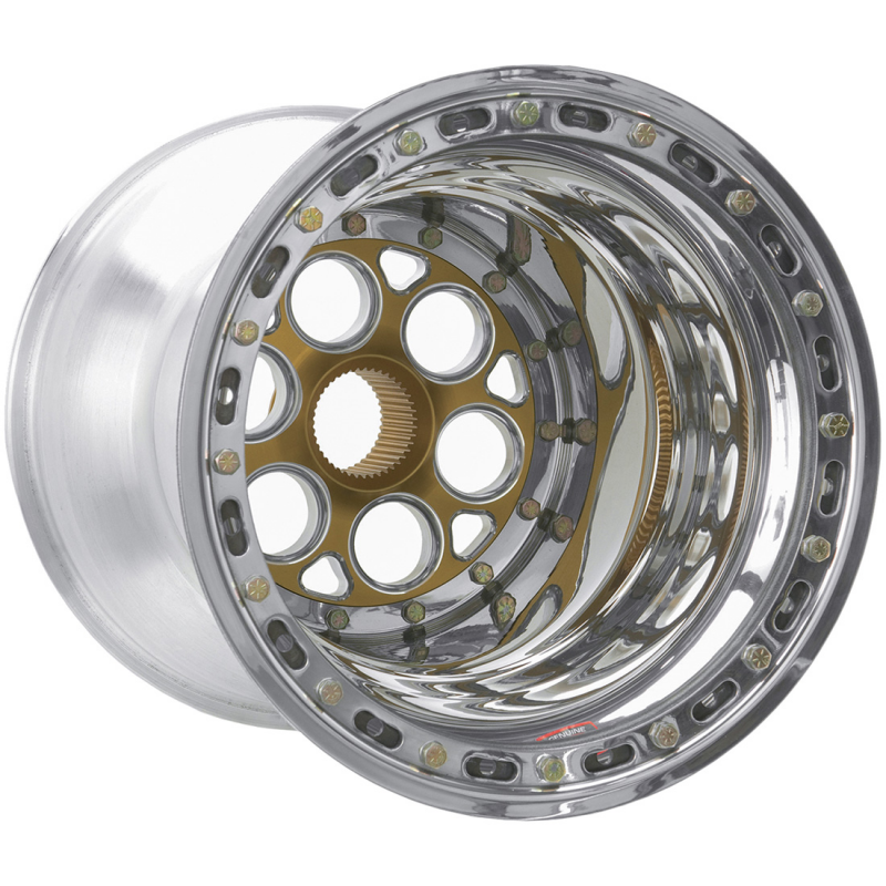 Weld Magnum Sprint 15x17 / 42-Spline / 4in. BS Gold Wheel - Outer Beadlock w/6-Dzus Cover