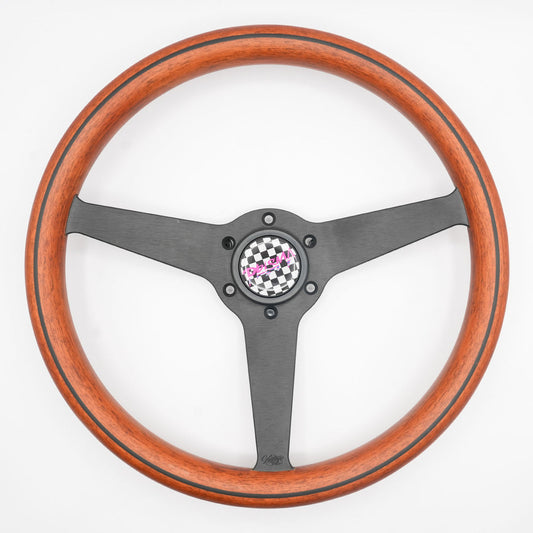 VINTAGE WOODGRAIN STEERING WHEEL GLOSS / Checker