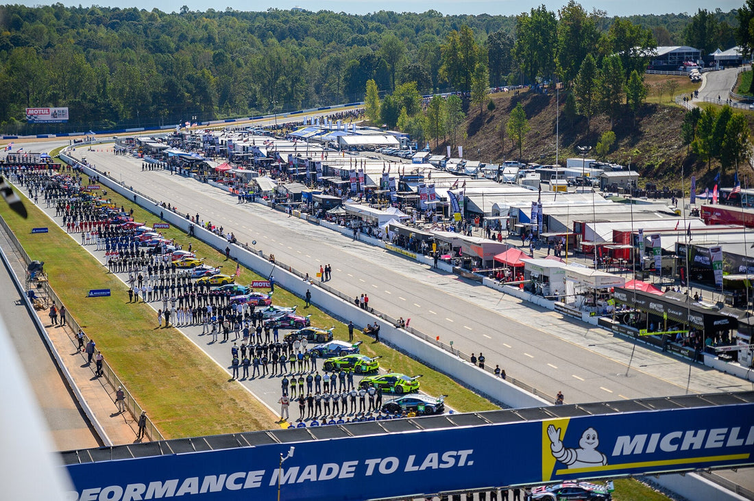 2019 Petit Le Mans starting grid and pit lane at Michelin Raceway Road Atlanta; representative archive photo, not the 2026 event.