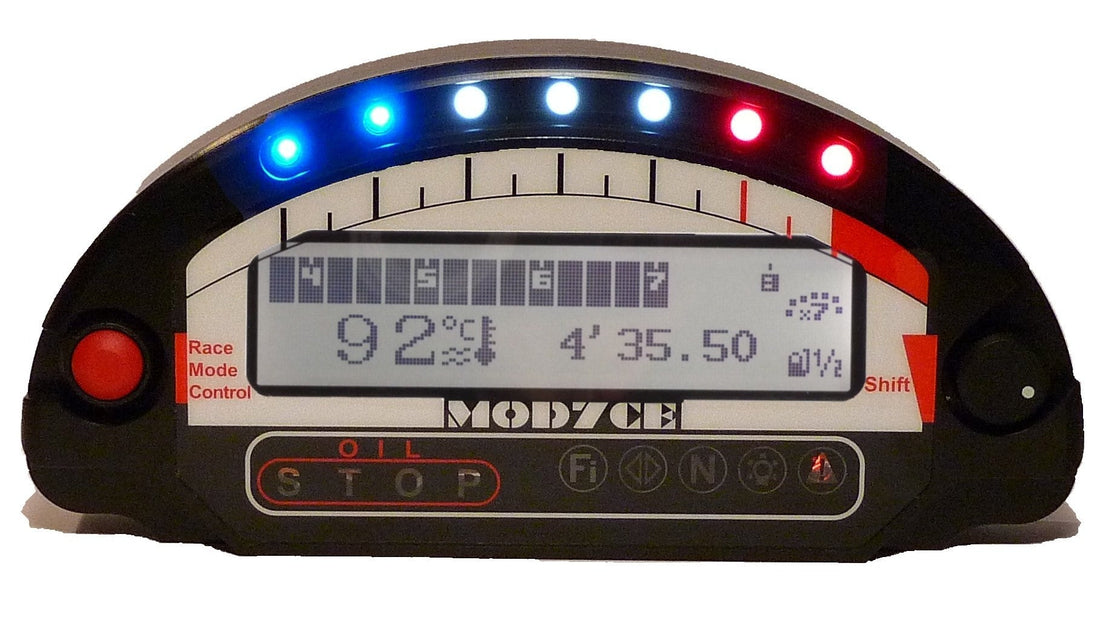 Digital racing dashboard and data-acquisition system; representative motorsport data-logging image, not an AiM product. Photo by Philippe Balzano MOD7CE / Wikimedia Commons, CC BY-SA 3.0.