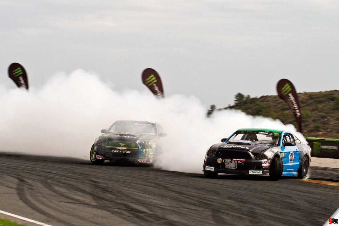 Archive drifting action with Abdulhadi Al Qahtani and Vaughn Gittin Jr. at Gatebil; representative drift image, not a Race Club setup test. Photo by Mahara racing 1 / Wikimedia Commons, CC BY-SA 4.0.