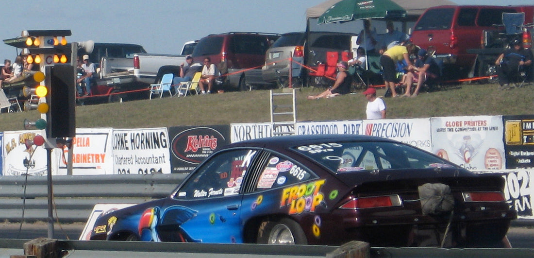 Archive starting-tree countdown beside a drag car at Saskatchewan International Raceway in 2008