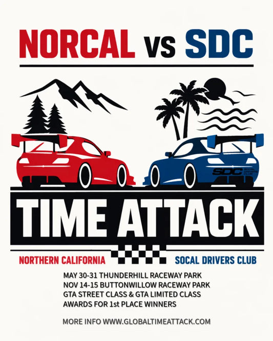 Global Time Attack 2026 SDC versus NorCal rivalry graphic