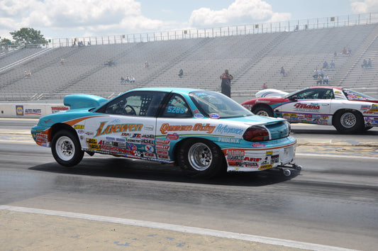 Archive 2012: Abe Loewen’s Super Stock Grand Am launches at Brainerd; class illustration, not the 2026 JEGS Allstars