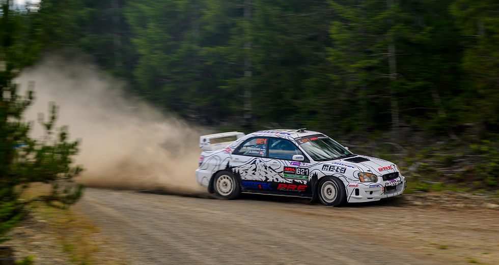 Tour de Forest rally car competing on gravel in Washington, photo by Erick Huertas