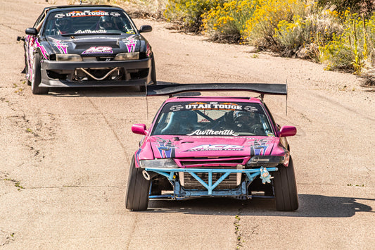 Two Ultimate Drifting Challenge cars running the Utah Touge course