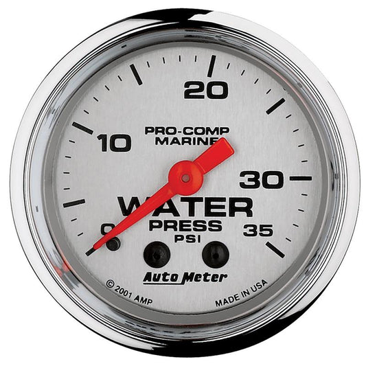 Autometer Marine Chrome Ultra Lite 2-1/16in 0-35 PSI Mechanical Water Pressure Gauge