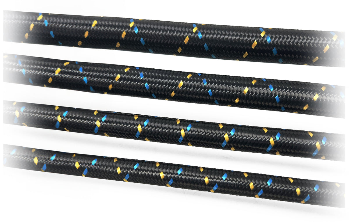 GReddy AN04 REUSABLE HOSE NYLON BRAIDED BLACK/GOLD/BLUE (PRICE PER FOOT)