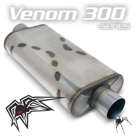 Black Widow Exhaust Venom 300 center/center muffler. Manufacturer representative image; see selected variant for connection diameter.