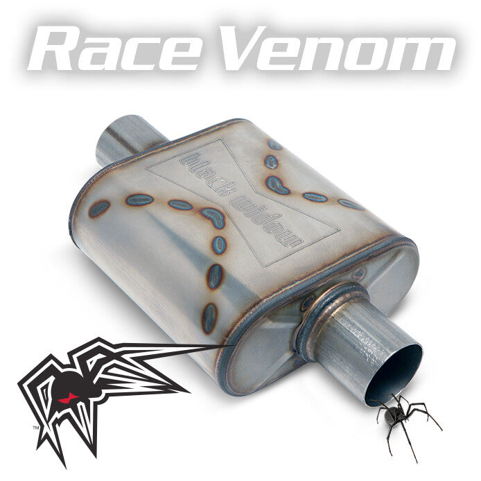 Black Widow Exhaust Race Venom center/center muffler. Manufacturer representative image; see selected variant for connection diameter.