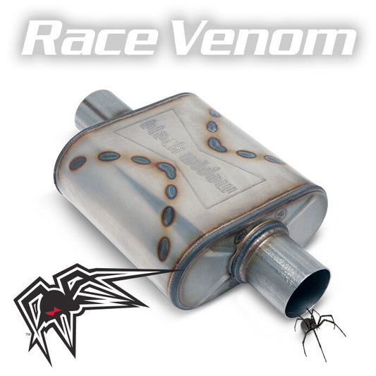 Black Widow Exhaust Race Venom center/center muffler. Manufacturer representative image; see selected variant for connection diameter.