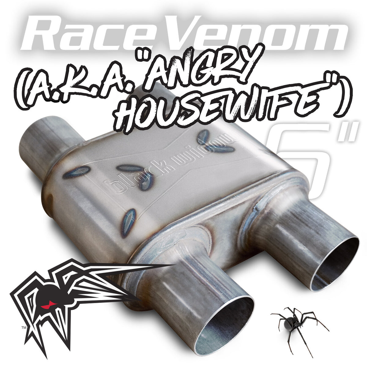 Black Widow Exhaust Angry Housewife dual/dual muffler. Manufacturer representative image; see selected variant for connection diameter.