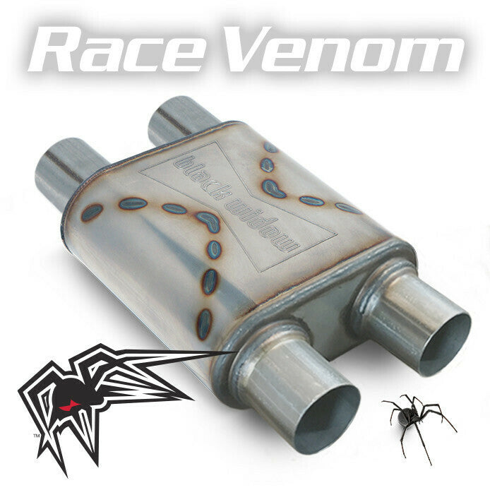 Black Widow Exhaust Race Venom dual/dual muffler. Manufacturer representative image; see selected variant for connection diameter.
