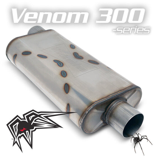 Black Widow Exhaust Venom 300 offset/center muffler. Manufacturer representative image; see selected variant for connection diameter.