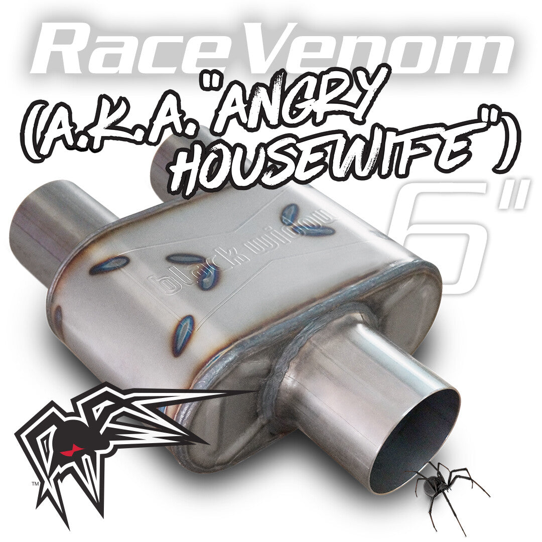 Black Widow Exhaust Angry Housewife single/dual muffler. Manufacturer representative image; see selected variant for connection diameter.