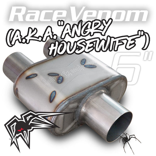 Black Widow Exhaust Angry Housewife single/dual muffler. Manufacturer representative image; see selected variant for connection diameter.