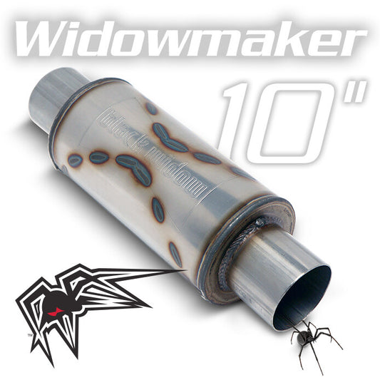 Black Widow Exhaust Widowmaker 10 center/center muffler. Manufacturer representative image; see selected variant for connection diameter.