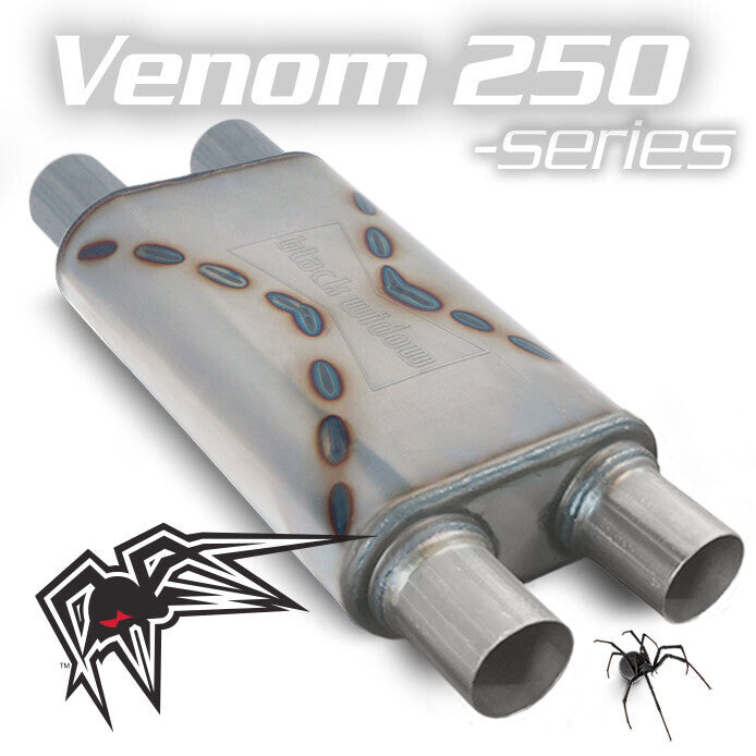 Black Widow Exhaust Venom 250 dual/dual muffler. Manufacturer representative image; see selected variant for connection diameter.