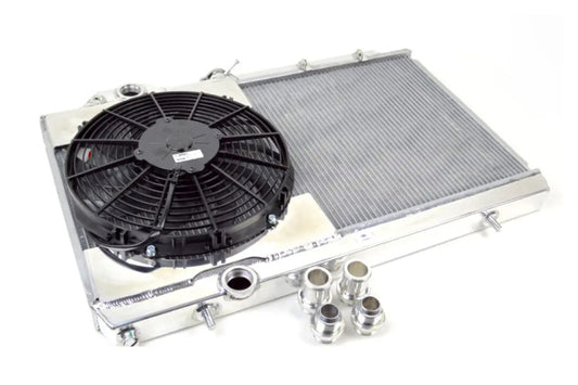 CSF 96-07 Mitsubishi Evo 4/5/6/7/8/9 Full-Slim Radiator w/12in Fan & Shroud/-16AN & Slip On Fitting