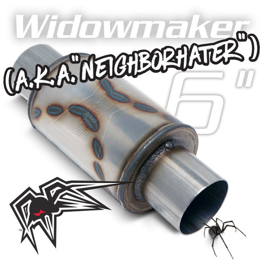 Black Widow Exhaust Neighborhater center/center muffler. Manufacturer representative image; see selected variant for connection diameter.