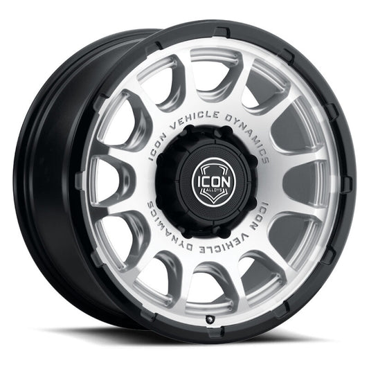 ICON Alloys Rancho 20x9 / 8x170 / 6mm / 5.25in BS Silver MACH w/ Gloss Black Lip Wheel