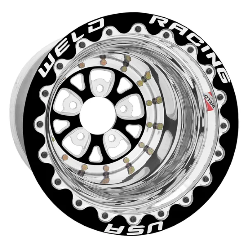 Weld V-Series 15x10 / 5x4.75 / 3 BS / 3.18 HB - Black Center - Polished Shell - Black DBL MT Wheel