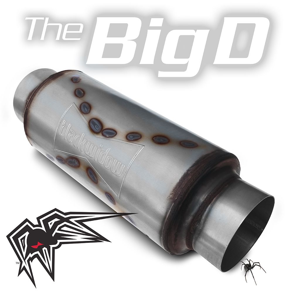 Black Widow Exhaust Big D muffler. Manufacturer representative image; see selected variant for connection diameter.