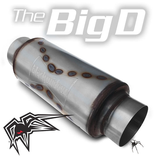 Black Widow Exhaust Big D muffler. Manufacturer representative image; see selected variant for connection diameter.