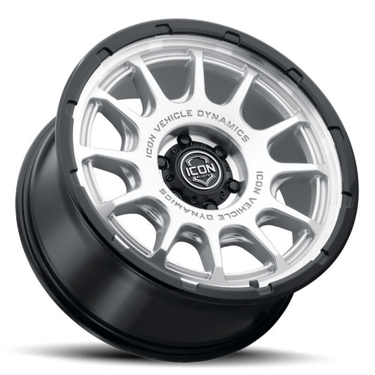 ICON Alloys Rancho 20x9 / 6x5.5 / 16mm / 5.625in BS Silver Machined w/ Gloss Black Lip Wheel