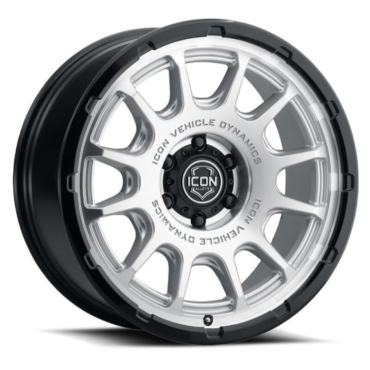 ICON Alloys Rancho 20x9 / 6x5.5 / 0mm / 5in BS Silver Machined w/ Gloss Black Lip Wheel