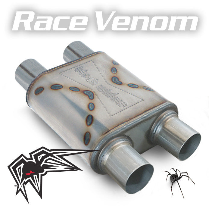 Black Widow Exhaust Race Venom dual/dual muffler. Manufacturer representative image; see selected variant for connection diameter.