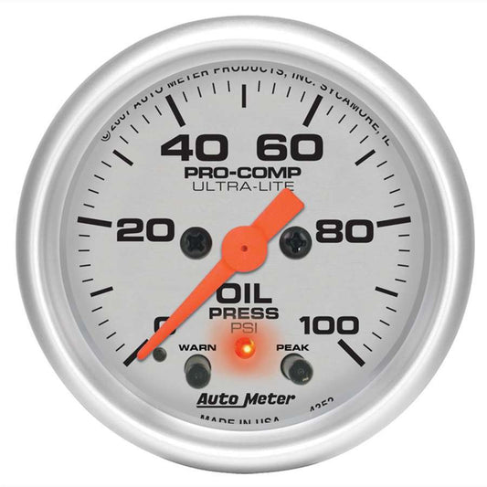 2-1/16in U/L Oil Press. Gauge w/Peak & Warning