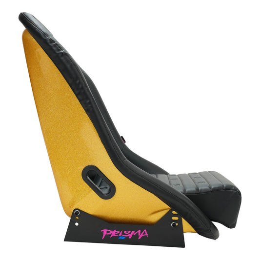 NRG ST Retro Low Bucket Seat Black PVC Leather/Black Stitch/Gold Back w/ Glitter & Black Grommets