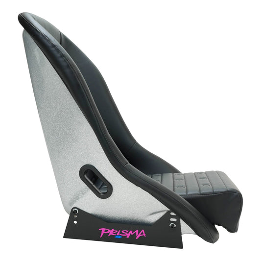 NRG ST Retro Low Bucket Seat Black PVC Leather/Black Stitch/Silver Back w/ Glitter & Black Grommets