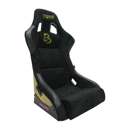 NRG FRP Bucket Seat Prisma Edition w/ Snake Print Seat YEL Snake Logo/Gold Sparkle FRP Back - Medium