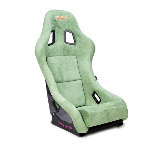 NRG FRP Bucket Seat PRISMA Edition w/ Pearlized Back/All Olive Alcantara Vegan/Phone Pockets -Medium