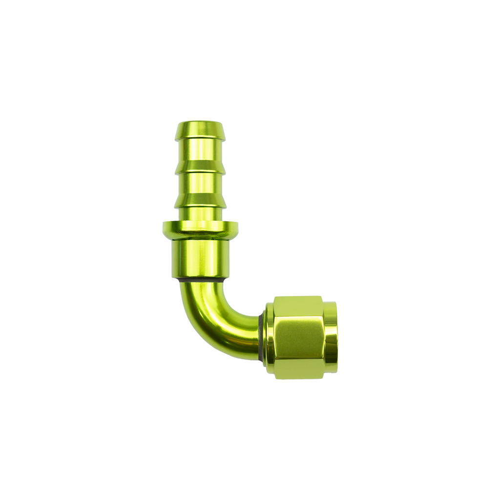 ColorFittings Hose Barb AN push lock fitting 90 green.png