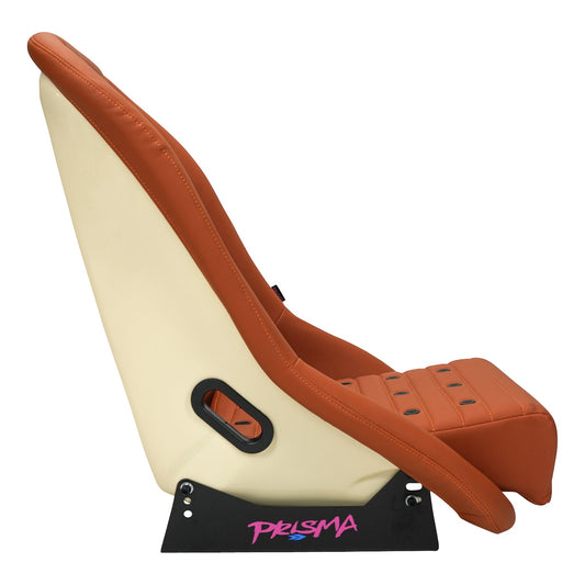 NRG ST Retro Low Bucket Seat Caramel PVC Leather/Brown Stitch/Off-White Back w/ Black Grommets