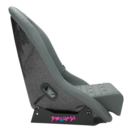 NRG ST Retro Low Bucket Seat Dark Grey PVC Leather/Gray Stitch/Black Back w/ Glitter & Blk Grommets