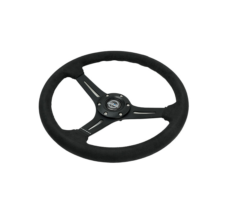 NRG Reinforced Suede Racing Steering Wheel 350mm / 2.5in Deep / 4mm Matte Black Spoke