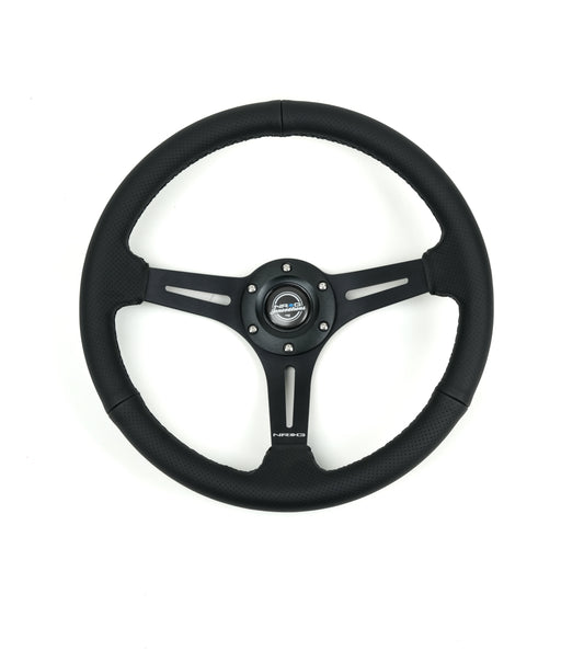 NRG Reinforced Perforated Leather Racing Steering Wheel 350mm / 2.5in Deep / 4mm Matte Black Spoke