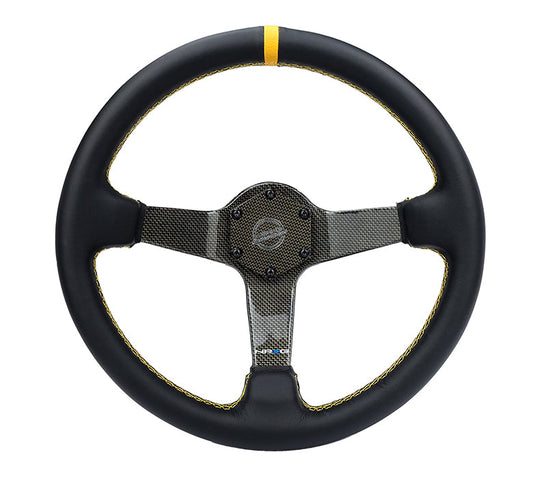 NRG Carbon Fiber Steering Wheel (350mm) Leather Trim w/Gold Stitching/Center Mark