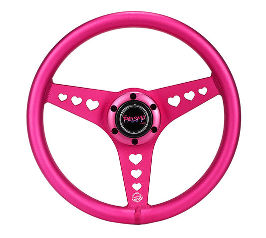 NRG Aluminum 330mm Steering Wheel Heart Cut Out w/ Ergonomic Grip - Anodized Pink