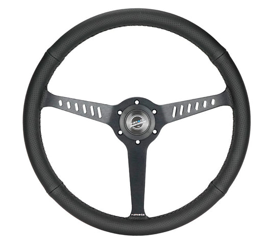 NRG Reinforced Stealth Wheel (380mm) 3 Spoke Center 1in Deep Dish - Perforated Leather Black Stitch