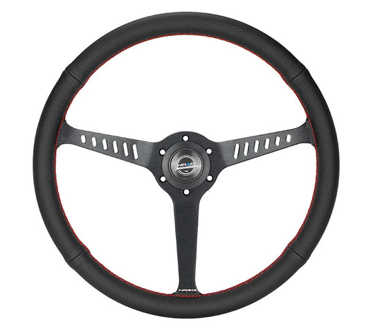 NRG Reinforced Stealth Wheel (380mm) 3 Spoke Center - 1in Deep Dish - Perforated Leather Red Stitch