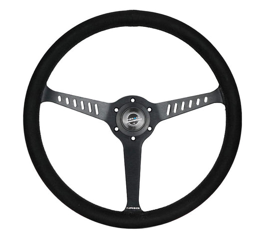 NRG Reinforced Stealth Wheel (380mm) 3 Spoke Center - 1in Deep Dish - Vegan Suede Red Stitch