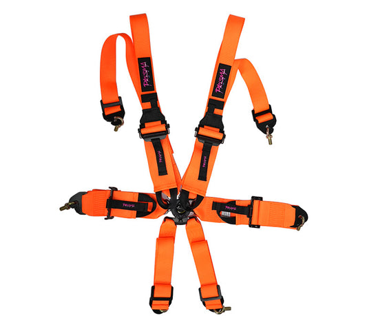 NRG FIA 6pt 2in. Shoulder Belt for HANS Device/Rotary Cam Lock Buckle/ 3in. Waist Belt - Neon Orange