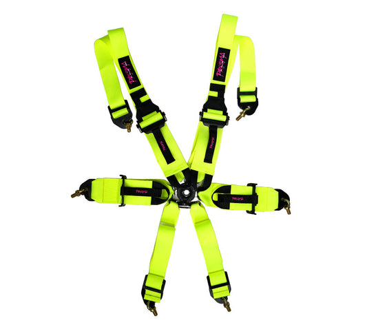 NRG FIA 6pt 2in. Shoulder Belt for HANS Device/Rotary Cam Lock Buckle/ 3in. Waist Belt - Neon Yellow