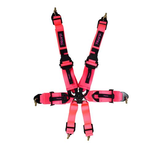 NRG FIA 6pt 2in. Shoulder Belt for HANS Device/ Rotary Cam Lock Buckle/ 3in. Waist Belt - Neon Pink